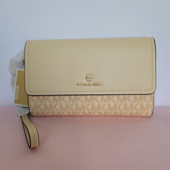 MICHAEL KORS Jet Set Charm Signature Colorblock LG Flap Phone Wristlet/Wallet ⭐ - Picture 3 of 16